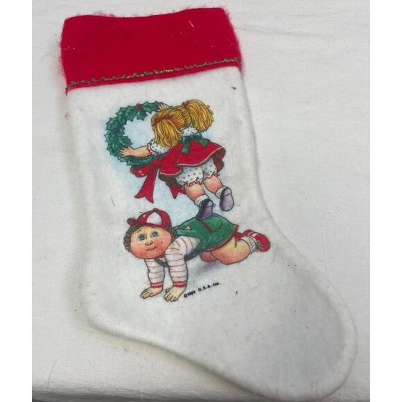 Vintage 1984 Cabbage Patch Kids Girl Boy Hanging Wreath Christmas Stocking - Picture 1 of 3